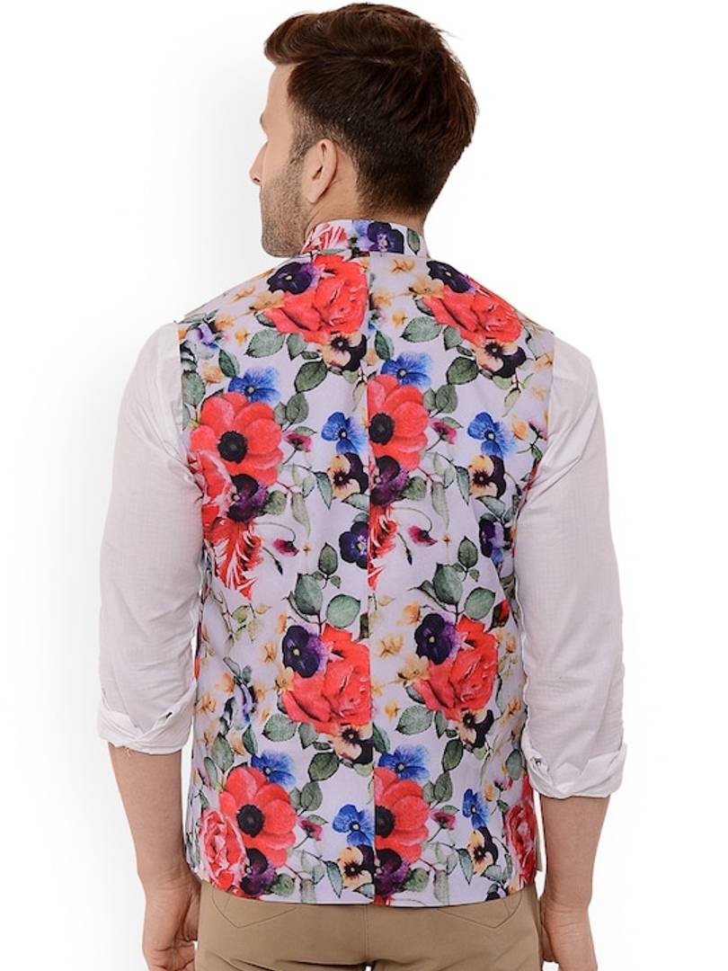 Men's Multicoloured Viscose
 Printed Nehru Jackets